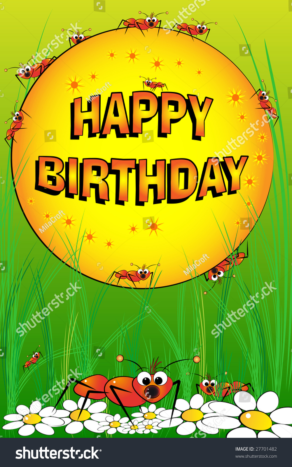 Ants And Flowers - Birthday Card For Kids Stock Photo 27701482 ...