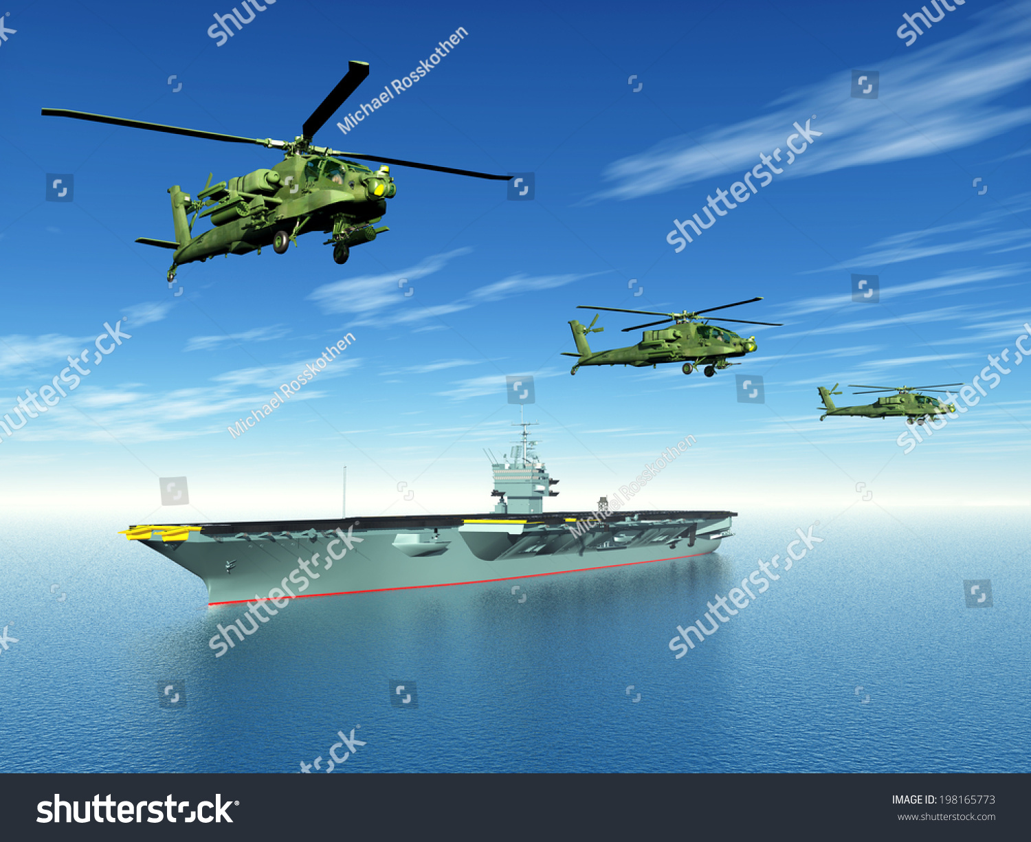 Apache Helicopters Aircraft Carrier Computer Generated Stock ...