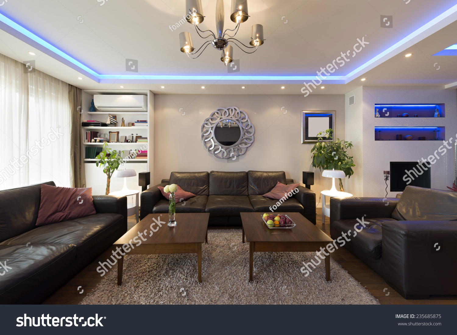 Apartment Interior Led Ceiling Lights Fireplace Stock Photo Edit