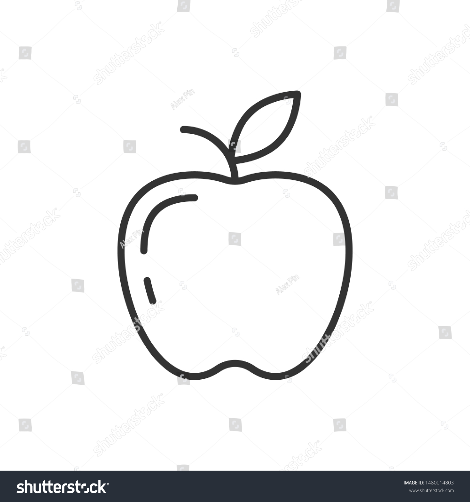 白い背景にリンゴのアウトラインアイコン のイラスト素材
