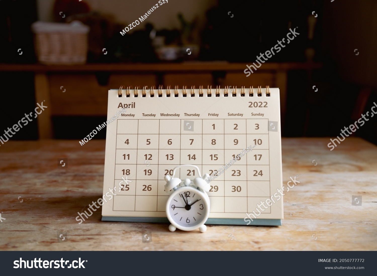 April 2022 Calendar Little Vintage White Stock Photo 2050777772 ...