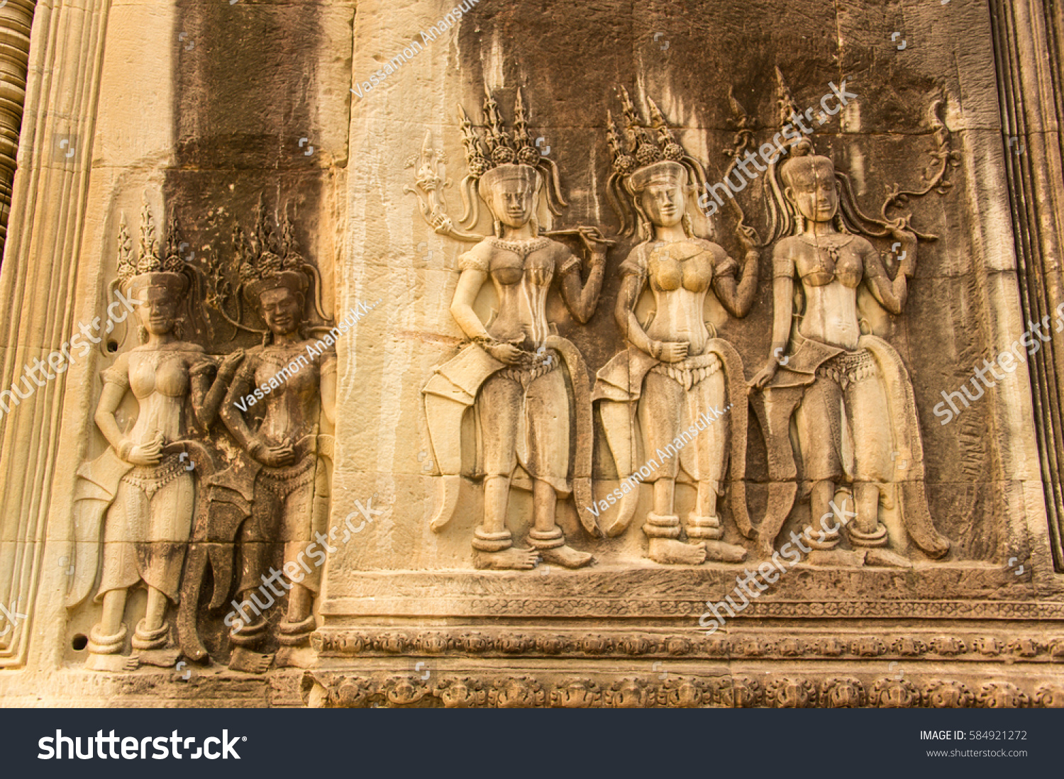 Apsara dancers stone carving all around stock photo Apsara dancers stone carving all around stock photo