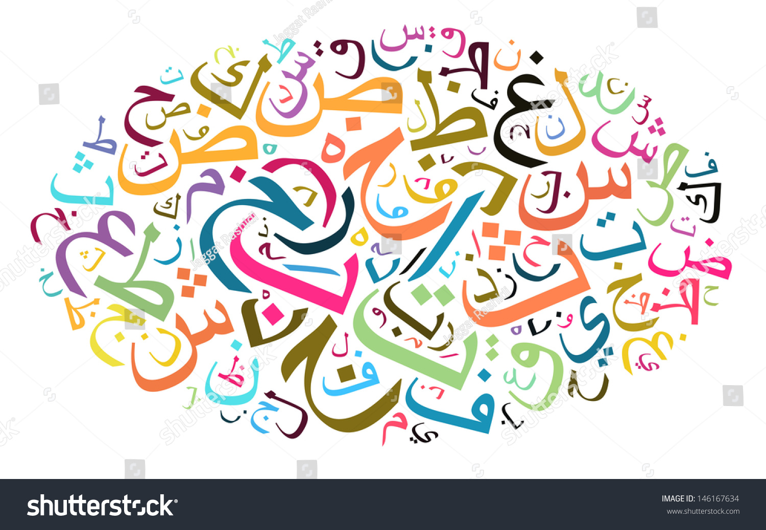 Arabic Alphabet Text Cloud In Oval Shape Stock Photo 146167634 ...