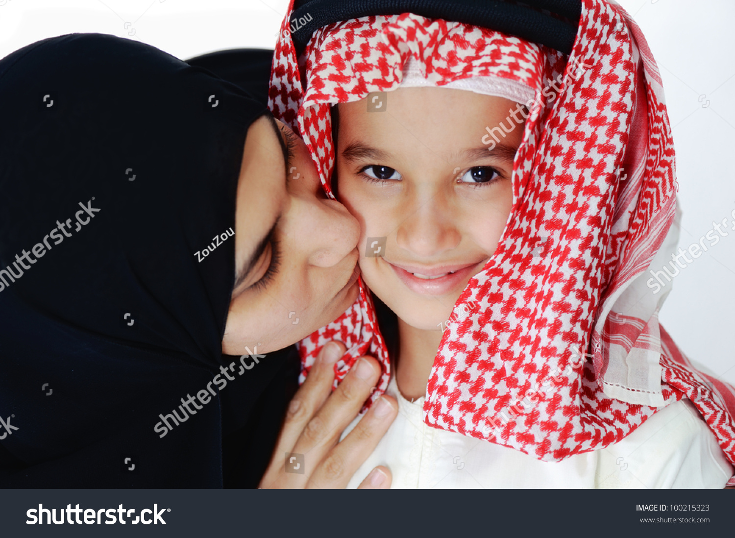 Arabic Muslim Mother Kissing Her Little Son Stock Photo 100215323 ...