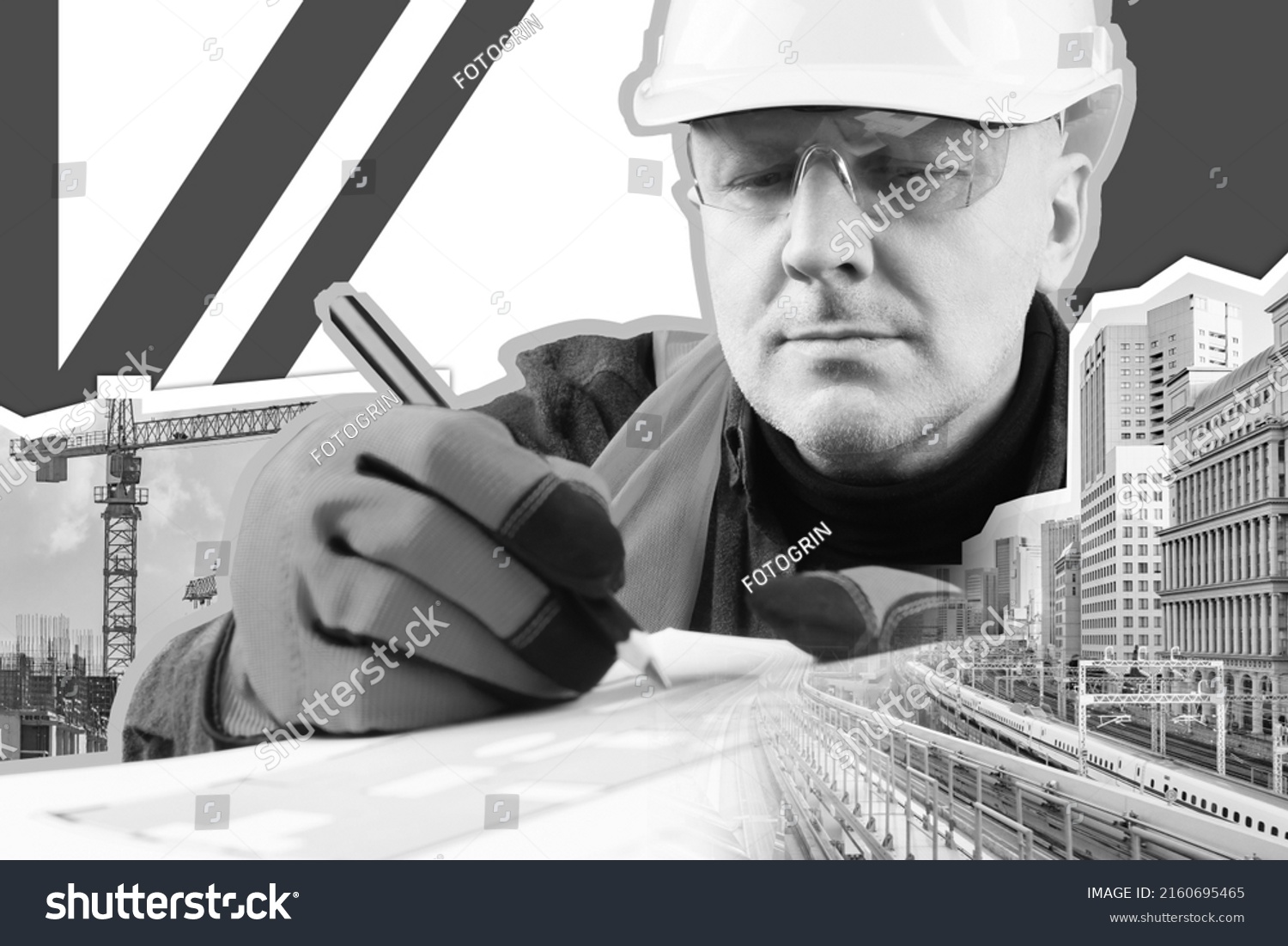 Architect Engineer Makes Notes On Drawings Stock Photo 2160695465