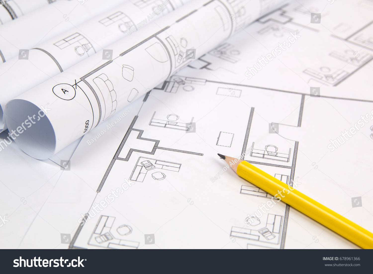 Architectural Plan Engineering House Drawings Pancil Stock Photo ...