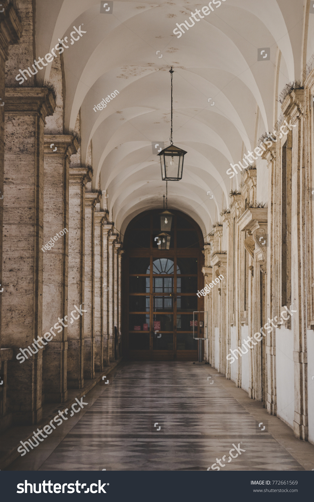 Archway Passage Vaults Lamps Marble Columns Stock Photo Edit Now