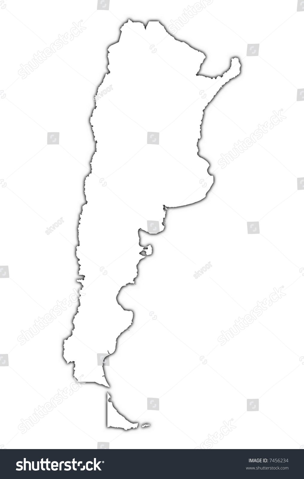 Argentina Outline Map Shadow Detailed Mercator Stock Illustration ...