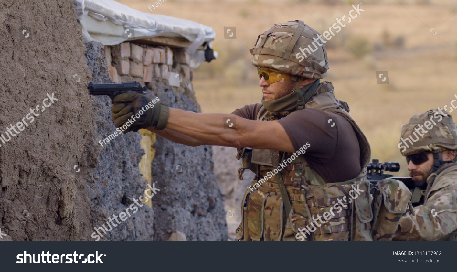 Armed Soldiers Uniform Glasses Shooting Rifle Stock Photo 1843137982 ...