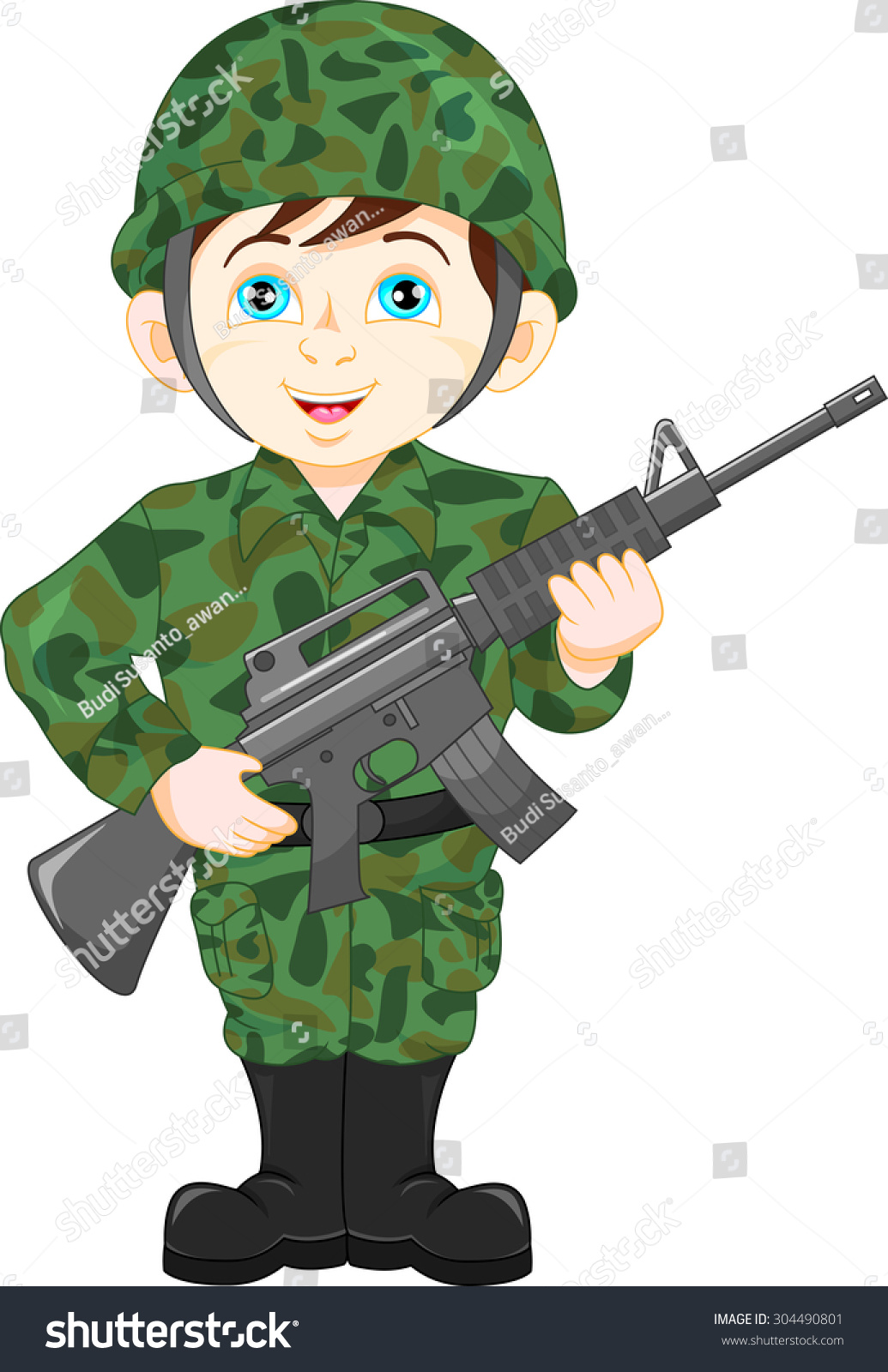 Army Soldier Boy Posing Stock Illustration 304490801