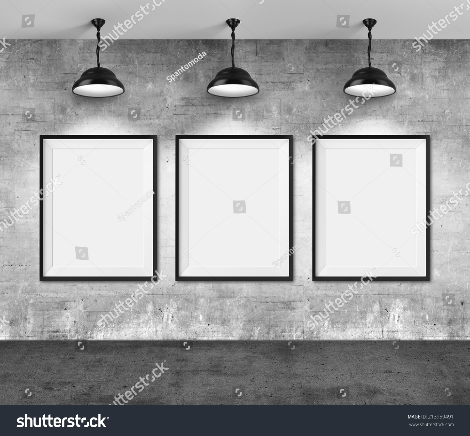 Art Gallery. Blank Picture Frames On Grunge Wall Background. Stock ...