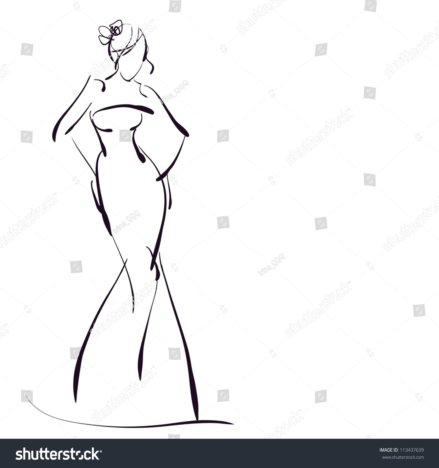 Art Sketching Beautiful Young Bride In A Wedding Dress On White ...