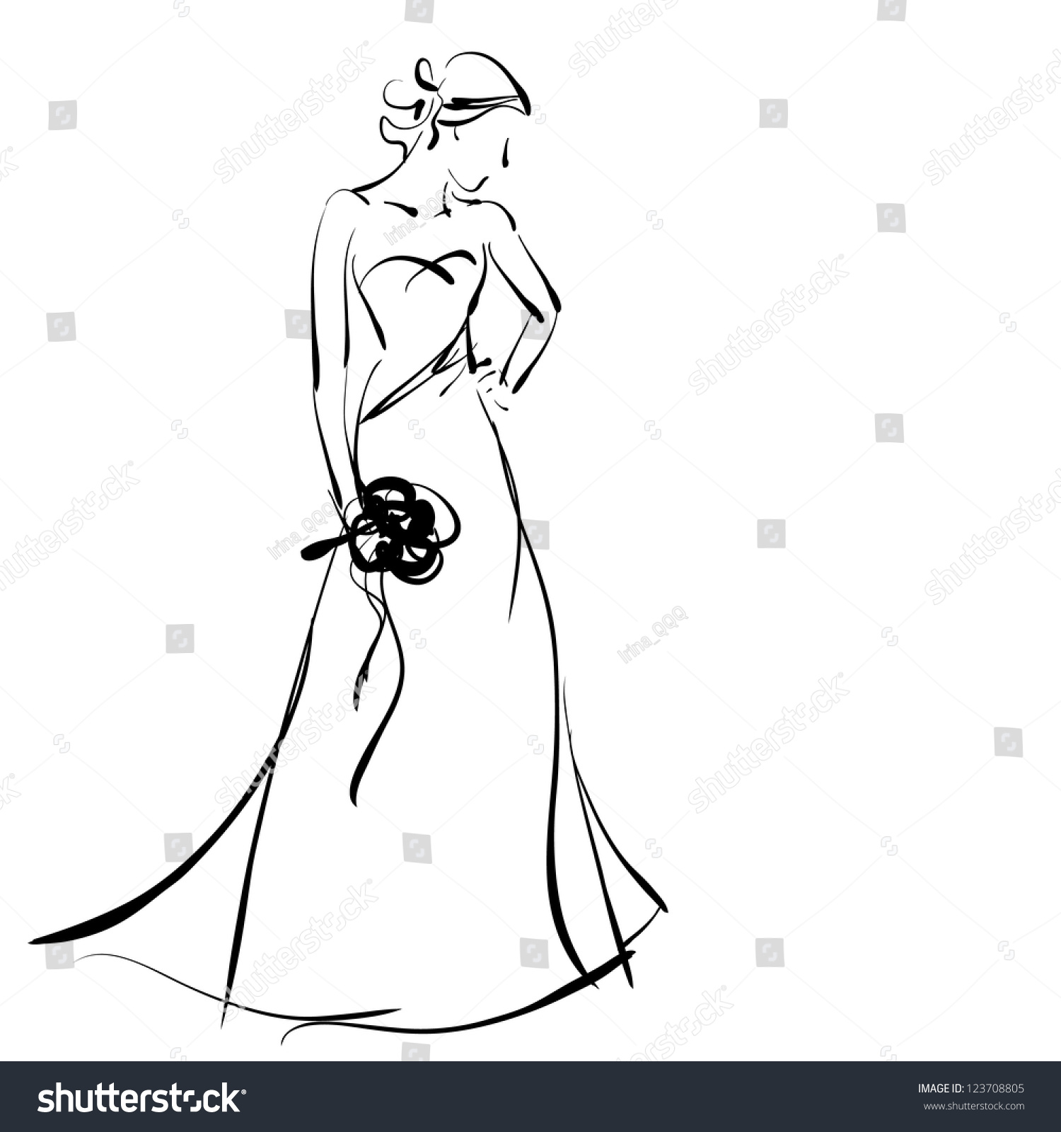 Art Sketching Beautiful Young Bride With The Bride'S Bouquet. Vector ...