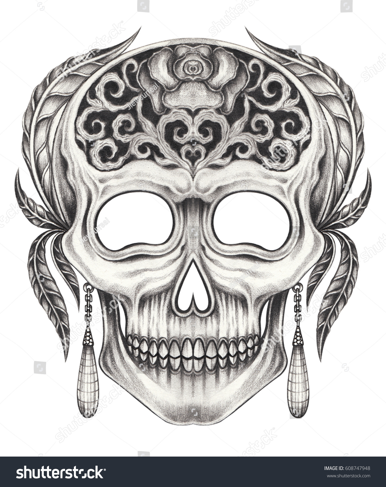 Art Surreal Skullhand Pencil Drawing On Stock Illustration 608747948 ...