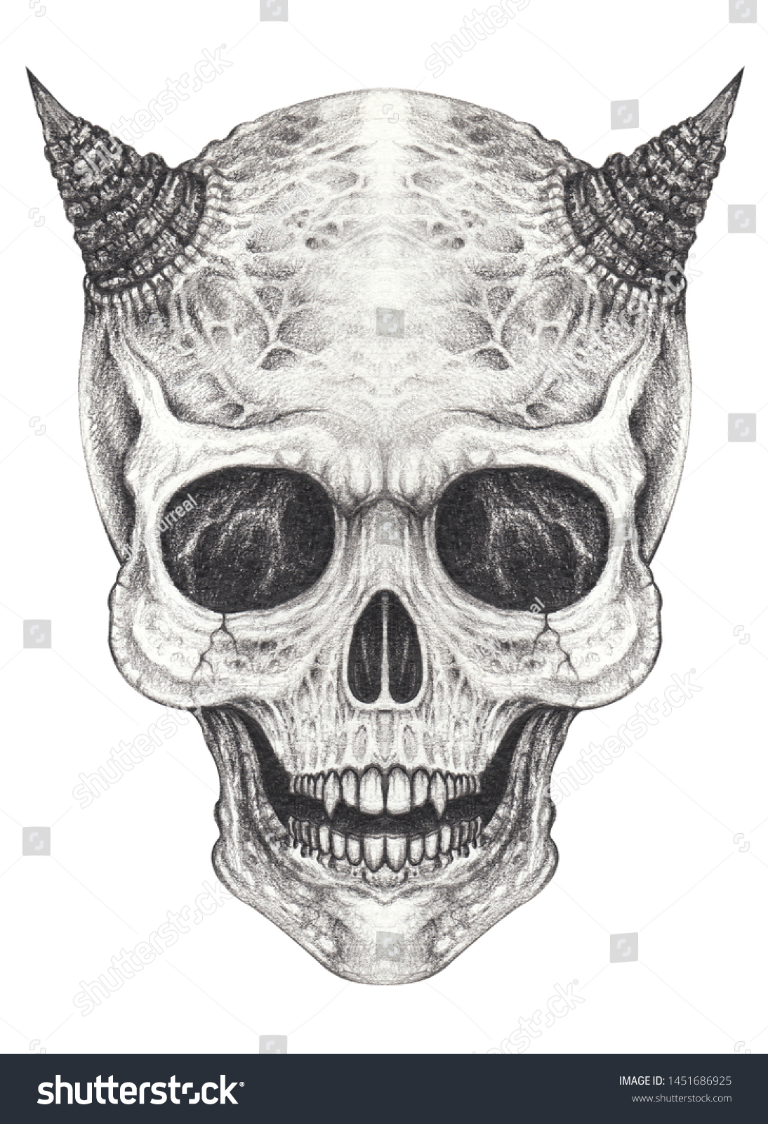 Art Vampire Skull Tattoo Hand Drawing Stock Illustration