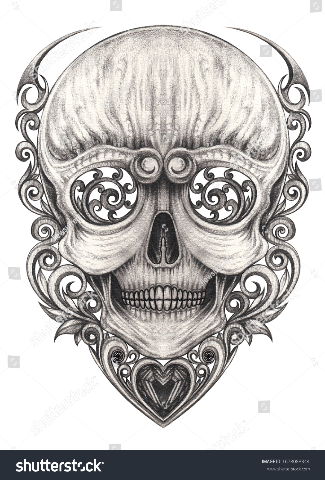 Art Vintage Mix Skull Tattoo Hand Stock Illustration