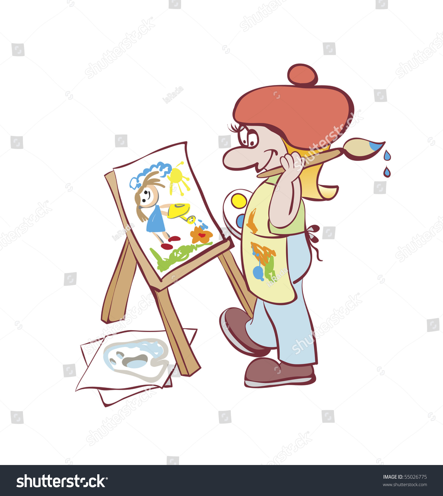 Artist Painting Easel Cartoon Stock Illustration 55026775 | Shutterstock