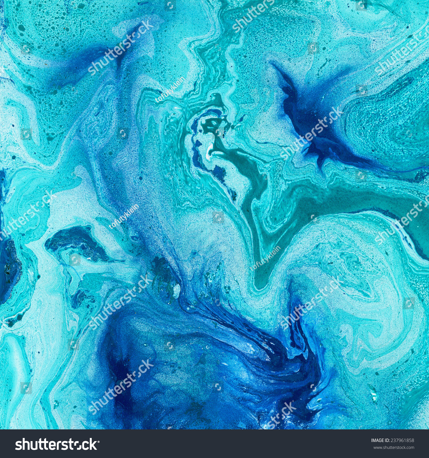 Artistic Background With Turquoise Liquid Paint. Abstract Acrylic Waves ...
