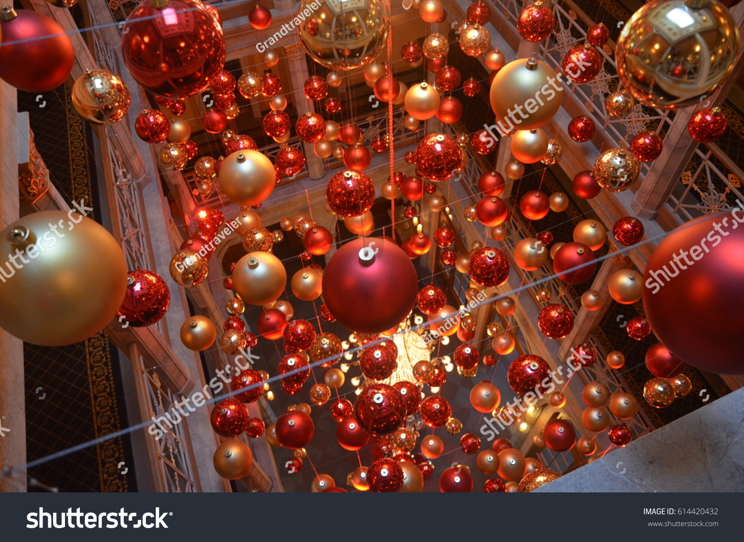 Artistic Display Multiple Red Gold Christmas Stock Photo