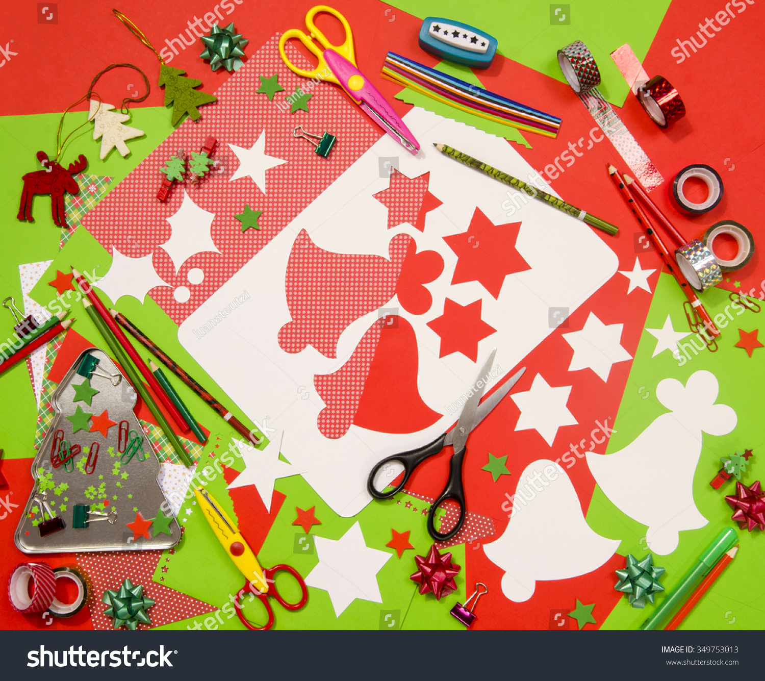 Download Arts Craft Supplies Christmas Red Green Stock Photo Edit Now 349753013 PSD Mockup Templates