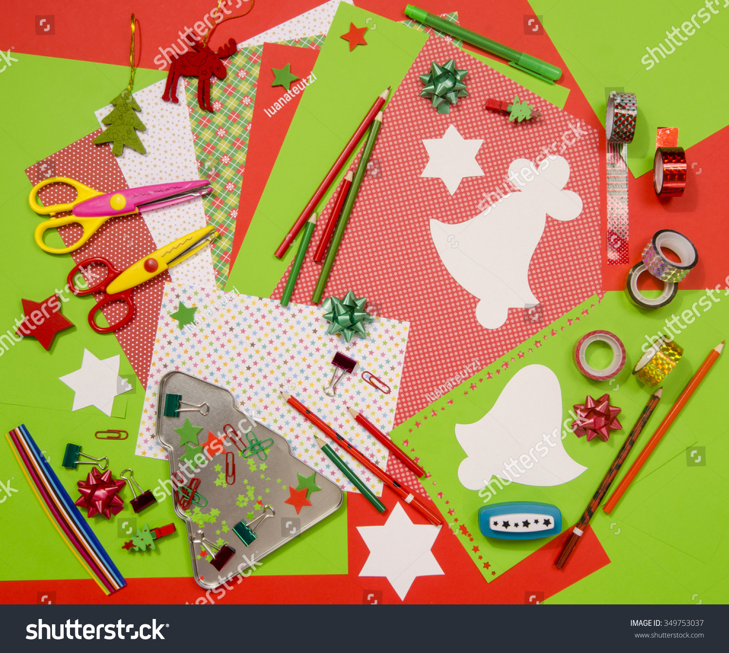 Download Arts Craft Supplies Christmas Red Green Stock Photo Edit Now 349753037 PSD Mockup Templates