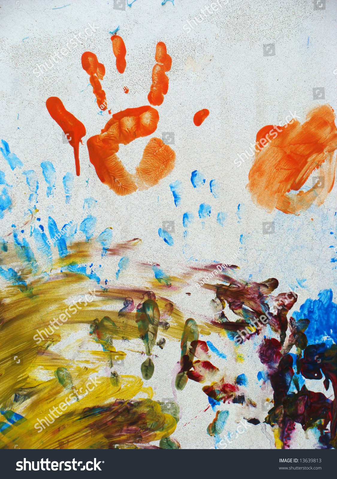 Artwork Children Finger Painting On Wall Stock Photo 13639813 ...