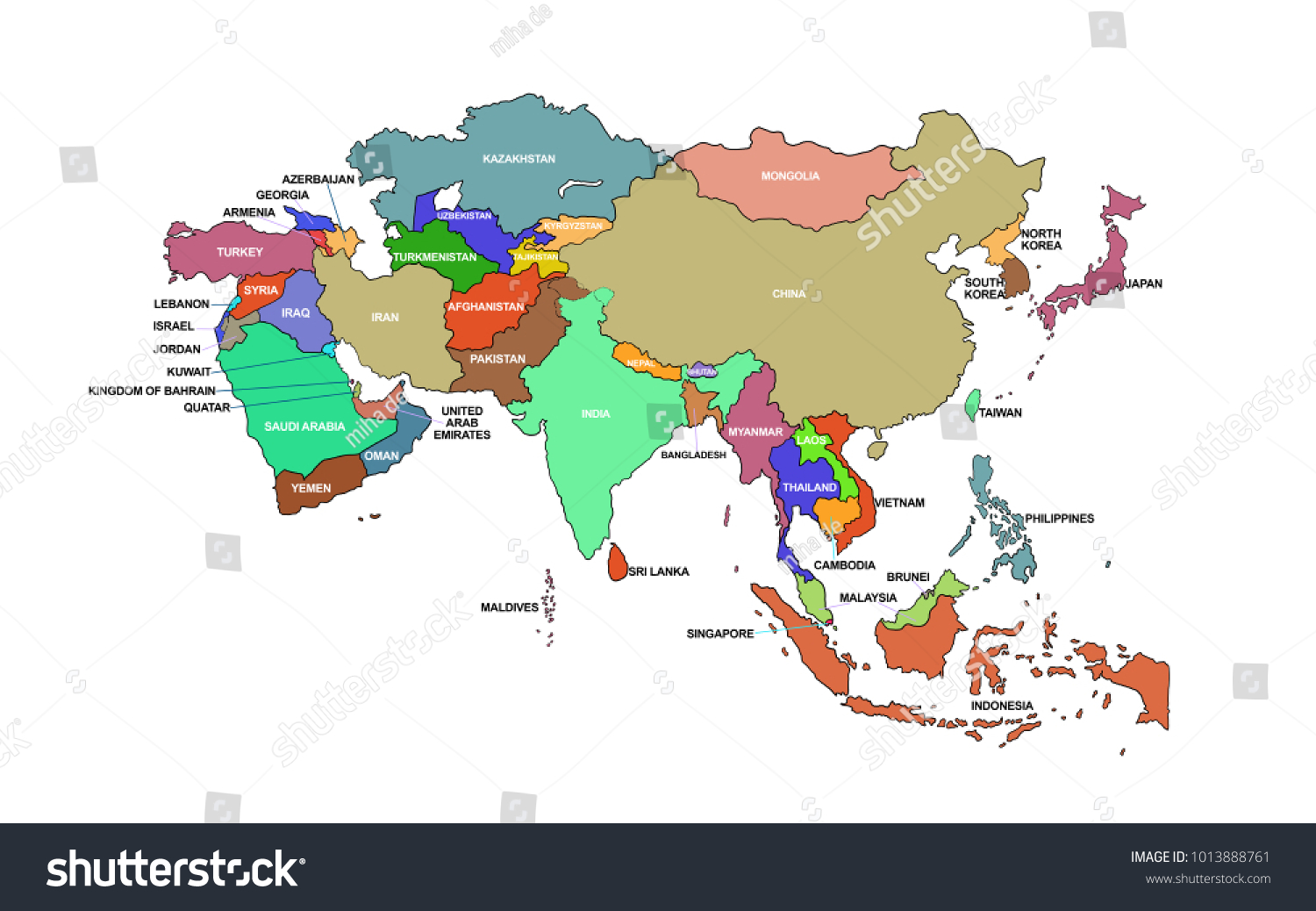 Asia Map All Countries All Names Stock Illustration 1013888761