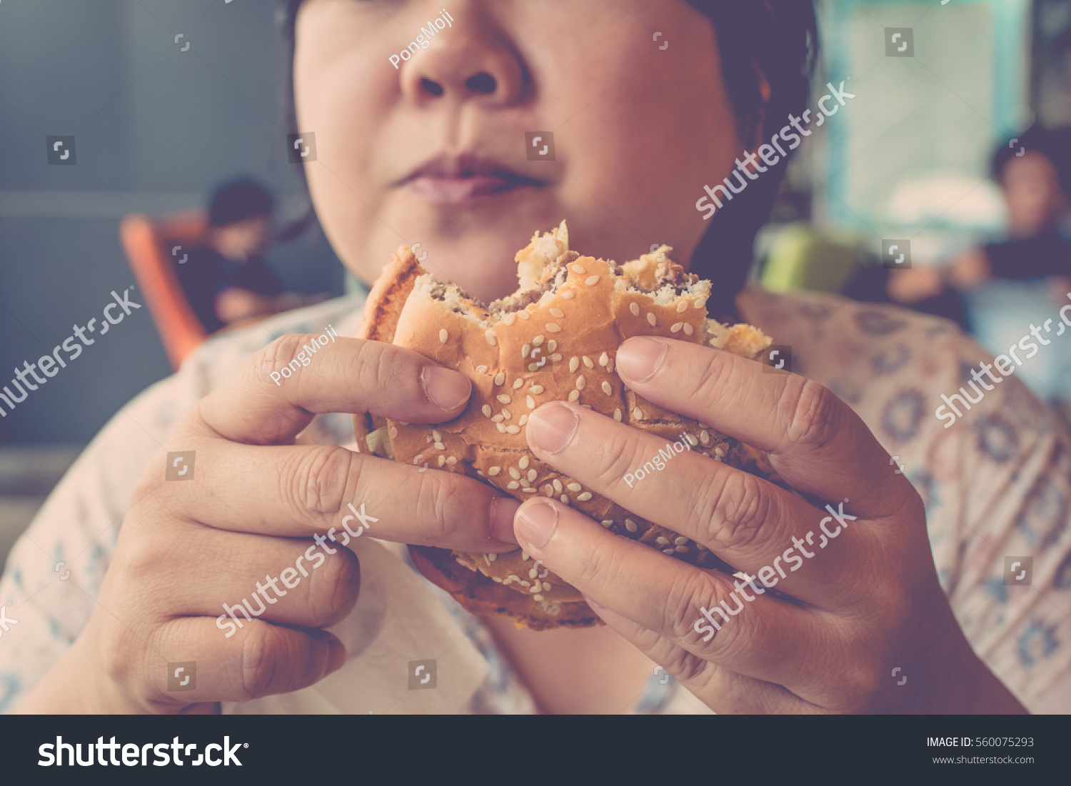 Asia Woman Plump Body Eating Hamburger Shutterstock