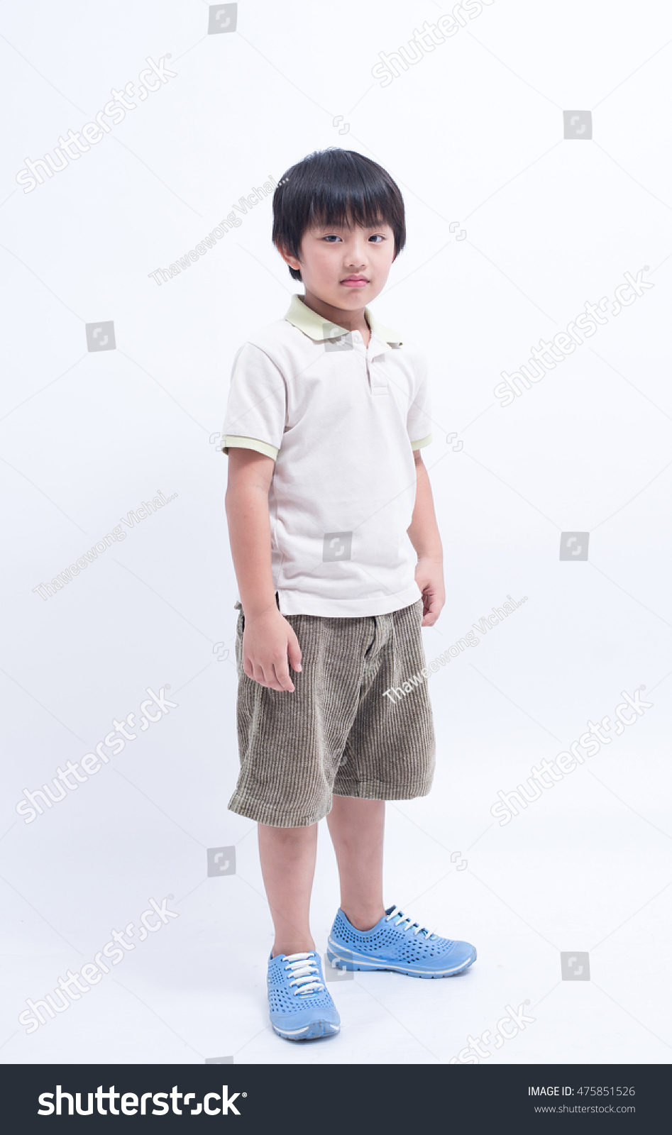 Asian Cute Boy Standing Young Child Youth Portrait Happy People Body ...