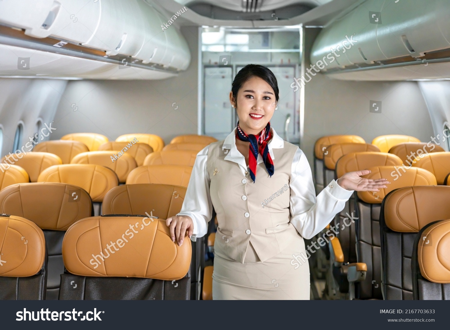 Asian Flight Attendant Posing Smile Face Stock Photo 2167703633 ...