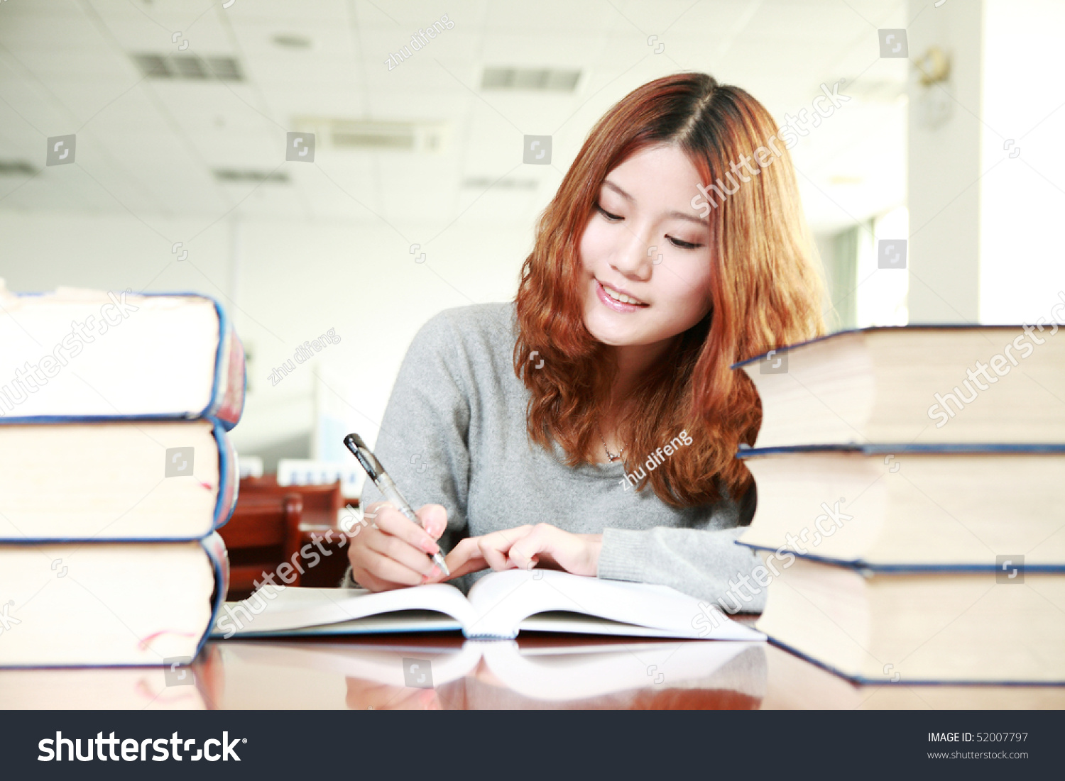 Asian Girl Studying Library Stock Photo 52007797 | Shutterstock