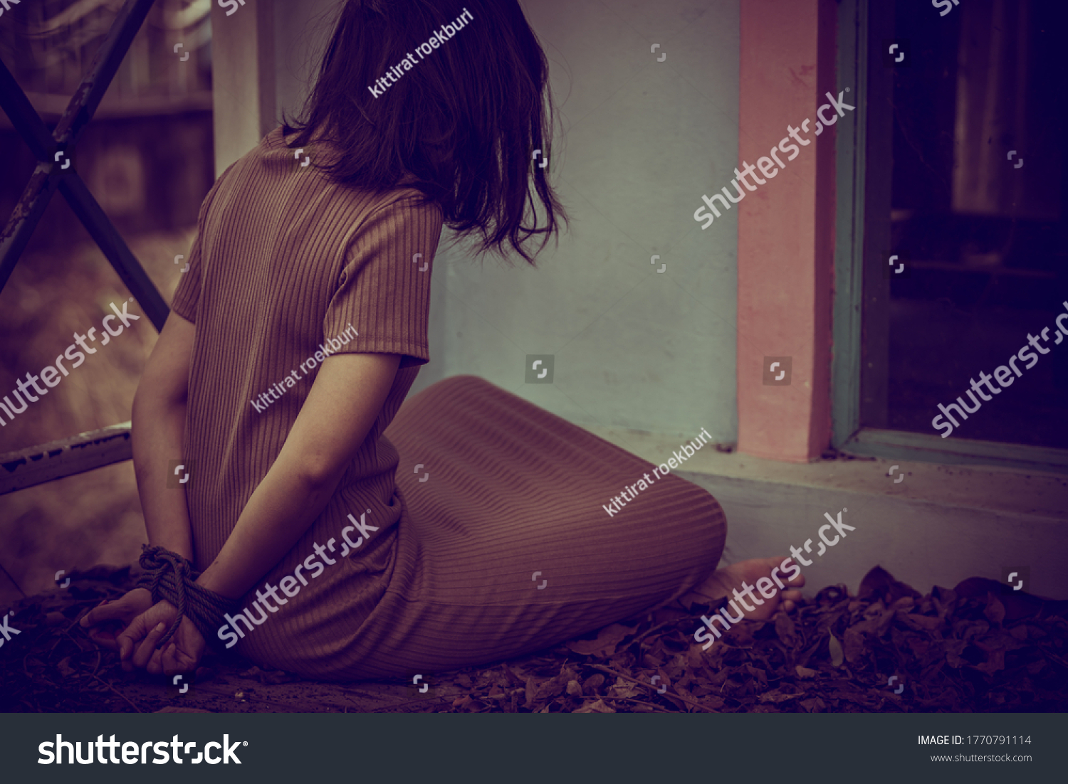 Asian Hostage Woman Bound Rope Night Stock Photo 1770791114 | Shutterstock