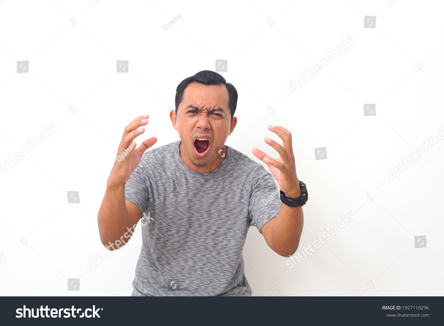 Asian Man Shouting Frustrated Rage Hands Stock Photo 1927110296 ...