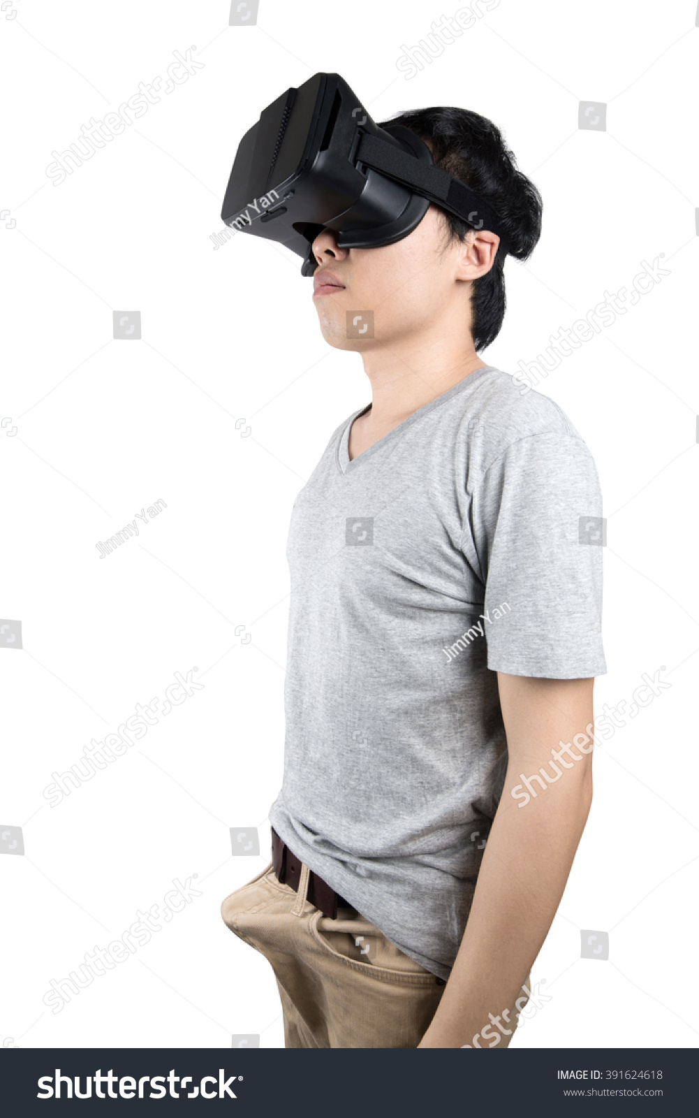 Asian Man Use VR Glasses Watchin