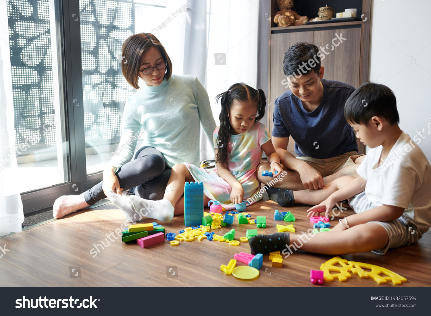 Asian Parents Children Playing Together Home Stock Photo 1932057599 ...