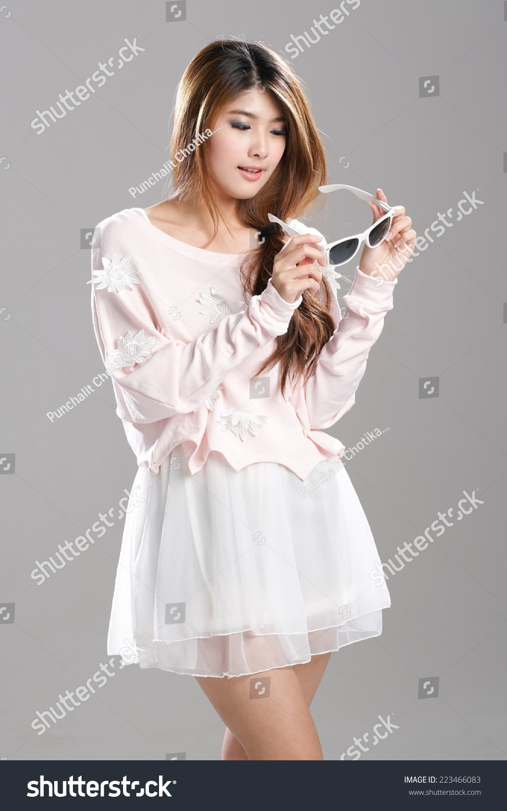 Asian Woman Posing Adaptable Strapless Tube Stock Photo Edit Now