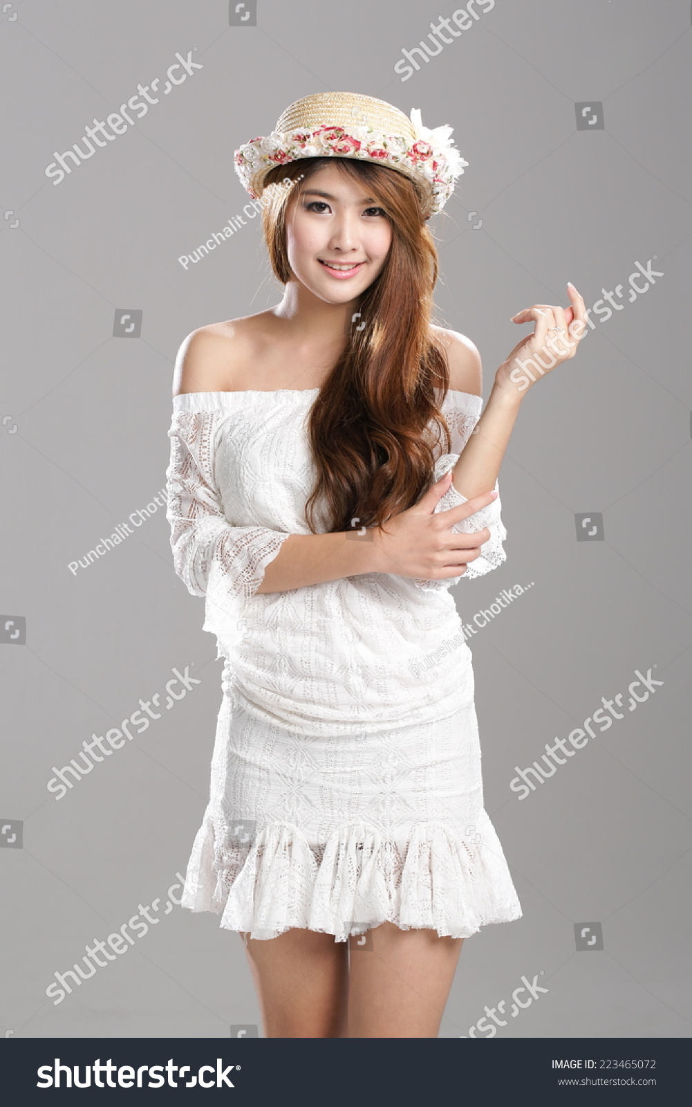 Asian Woman Posing Strapless Tube Top Stock Photo Edit Now