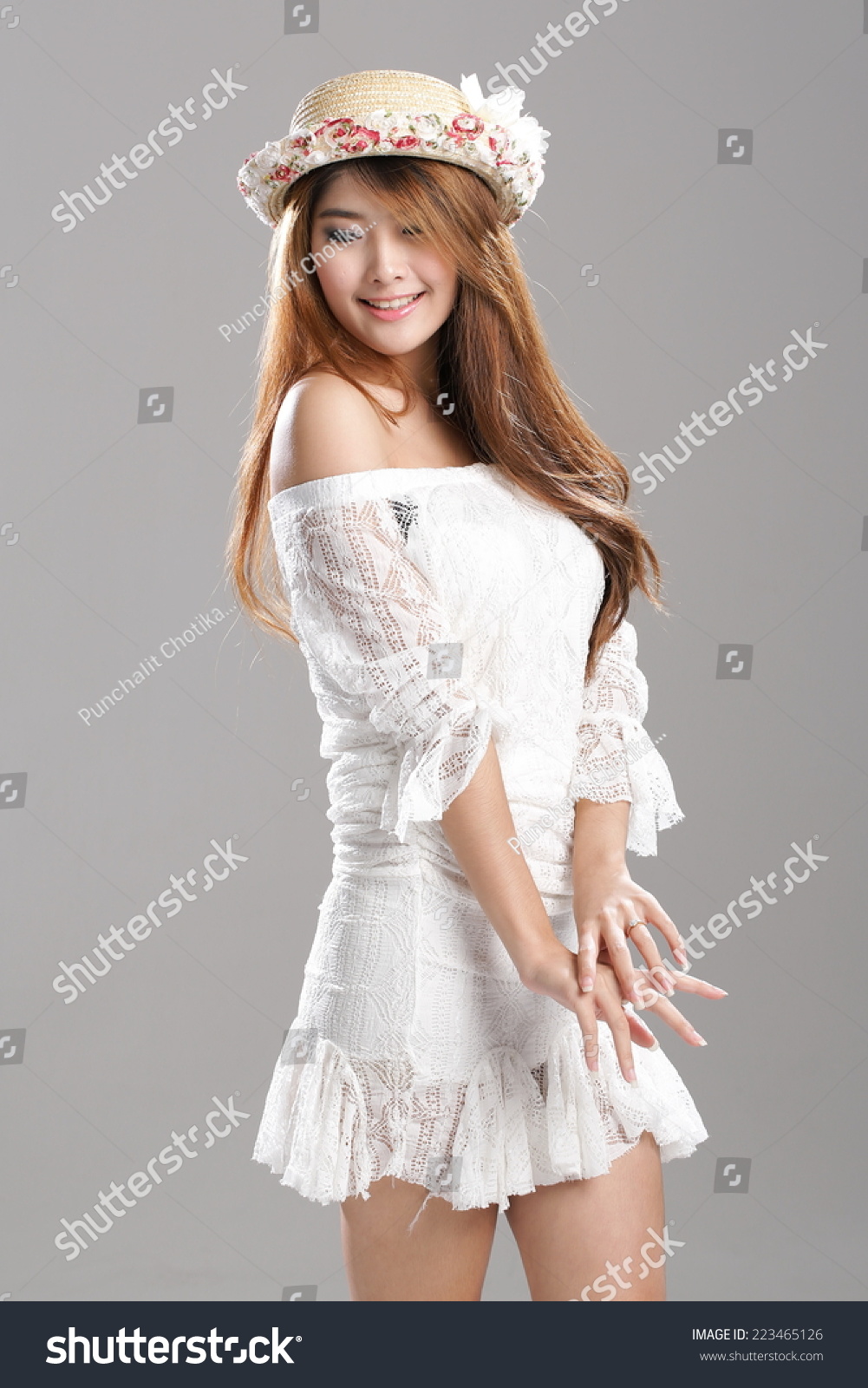 Asian Woman Posing Strapless Tube Top Stock Photo Edit Now