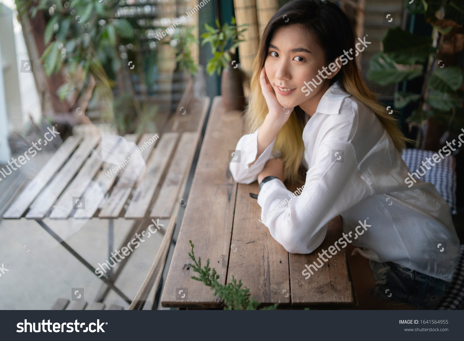 Asian Women Sitting Cafes Stock Photo 1641564955 | Shutterstock