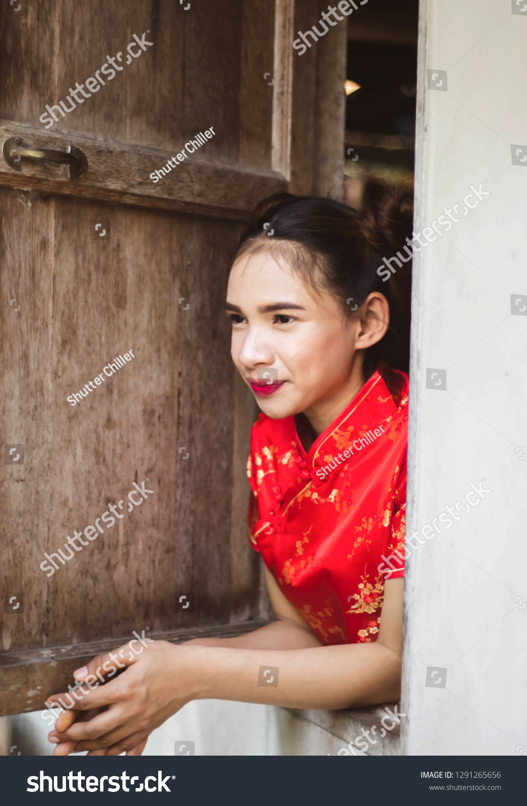 Asian Women Wearing Chinese Red Dress Stock Photo Edit Now