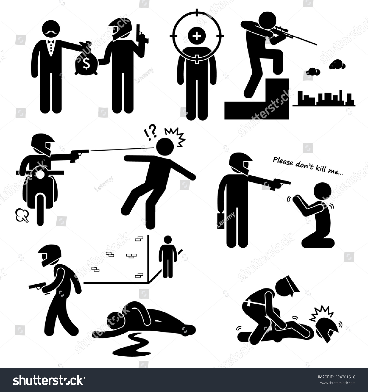 Assassination Hitman Killer Murder Gunman Stick Stock Illustration ...