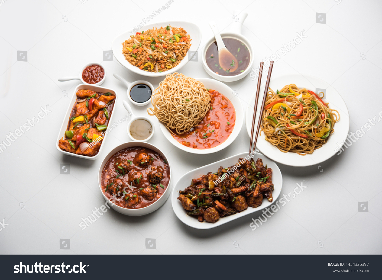 Assorted Indo Chinese Dishes Group Includes Stock Photo (Edit Now