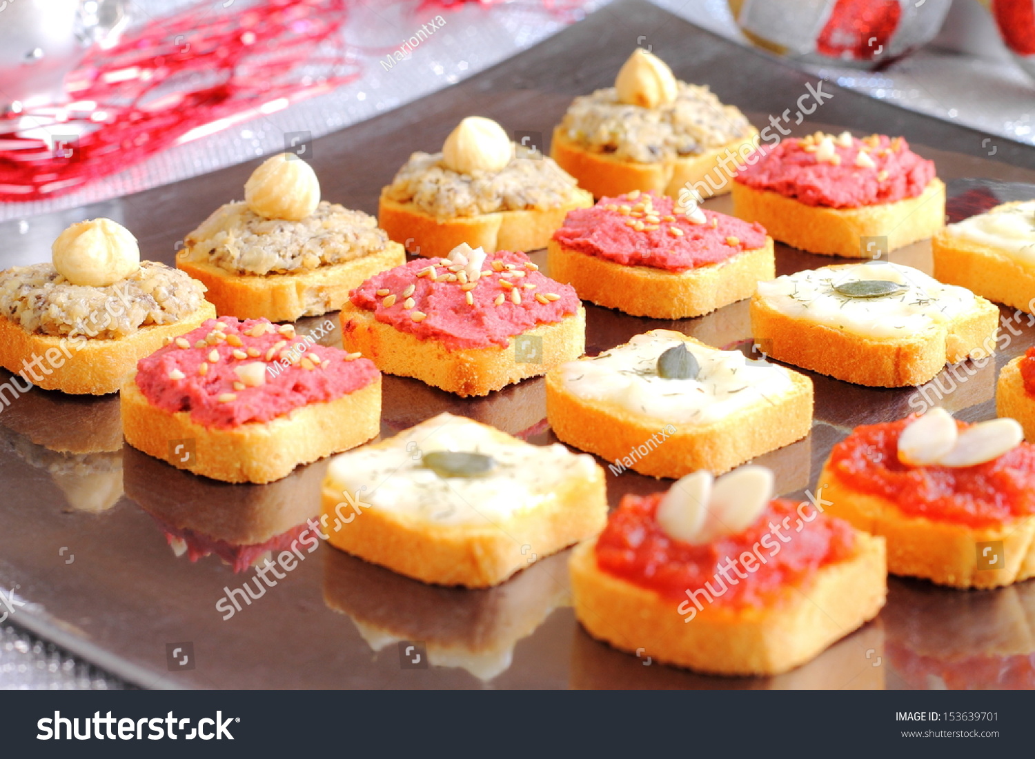 Assortment Canapes Christmas Decoration Stock Photo 153639701