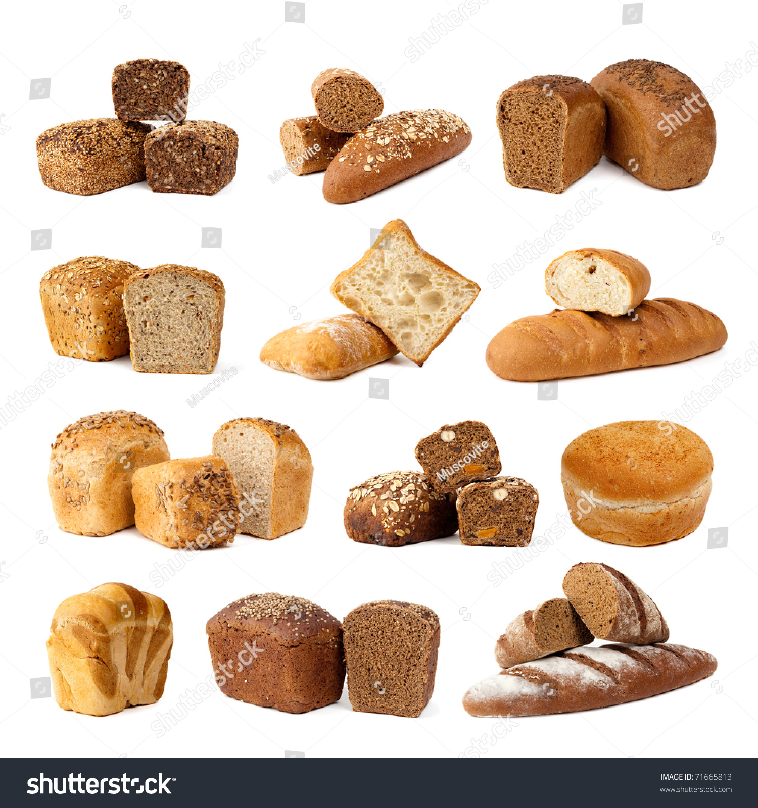 Assortment Different Types Bread Isolated On Stock Photo 71665813 ...