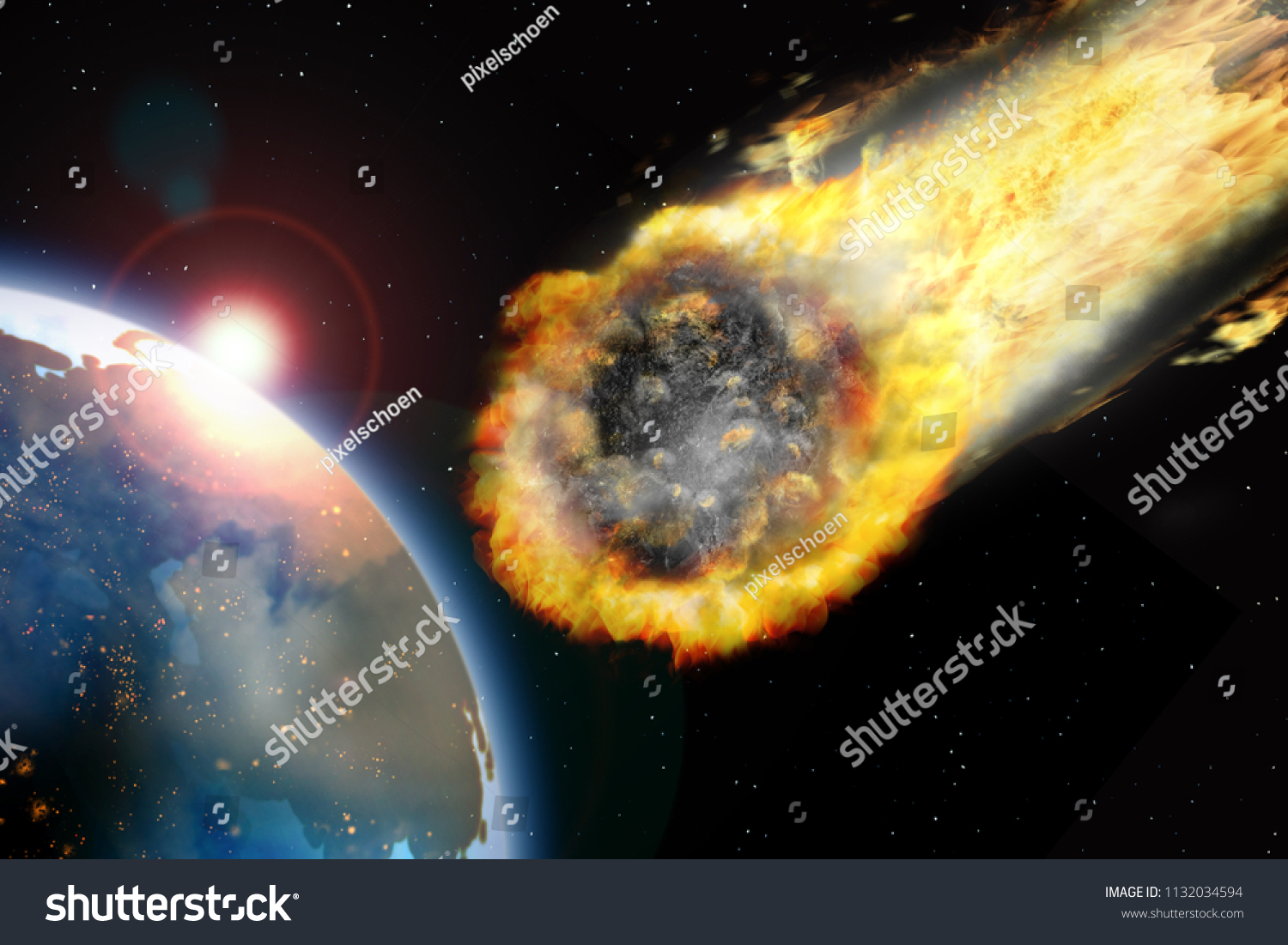 Asteroid Approaches Earths Atmosphere Burning Fireball Stock ...