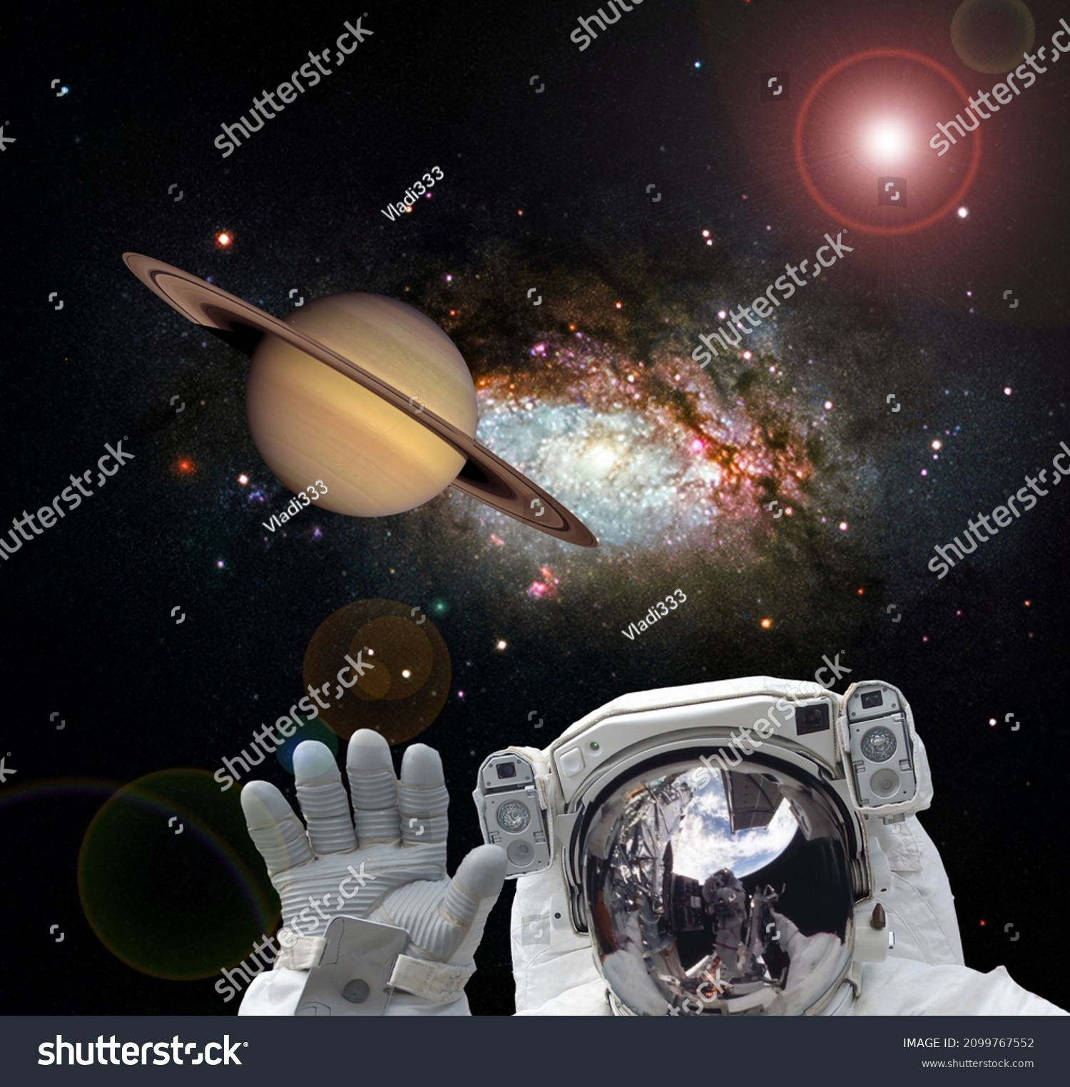 Astronaut Saturn Fascinating Dark Space Elements Stock Photo 2099767552 ...