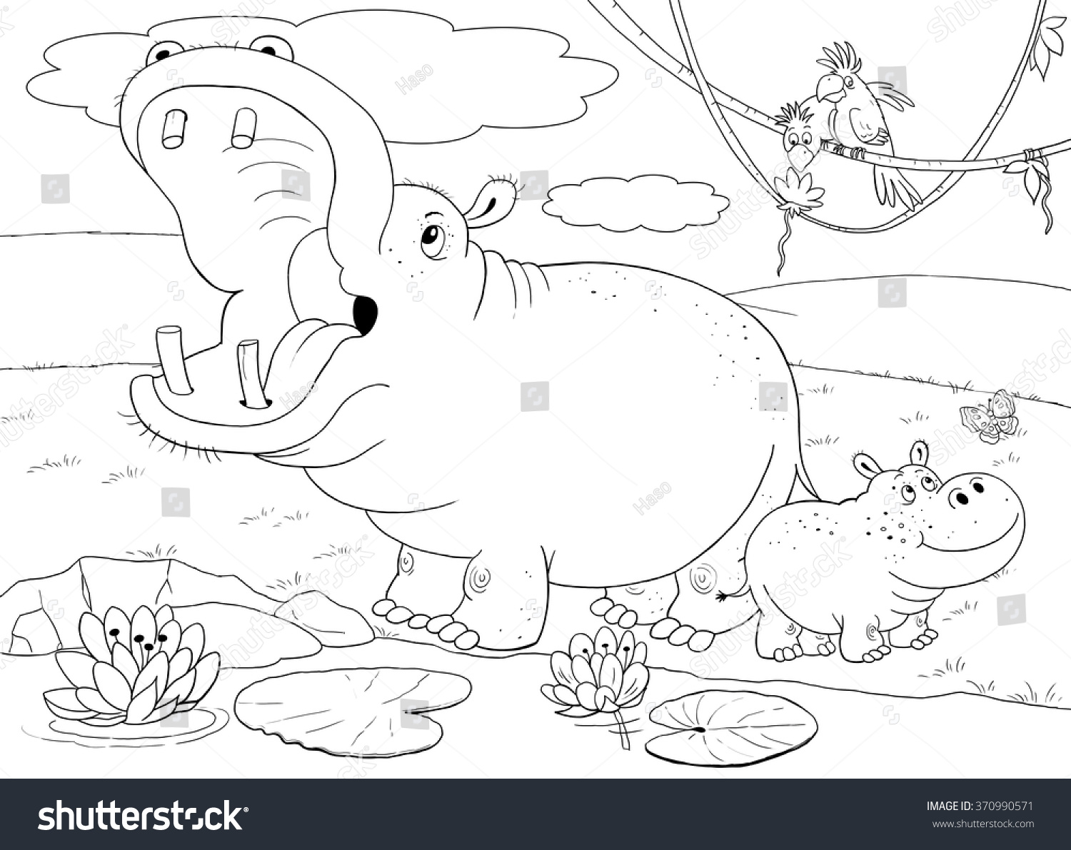 Zoo African Animals Cute Mother Hippo Stock Illustration Zoo African Animals Cute Mother Hippo Stock Illustration