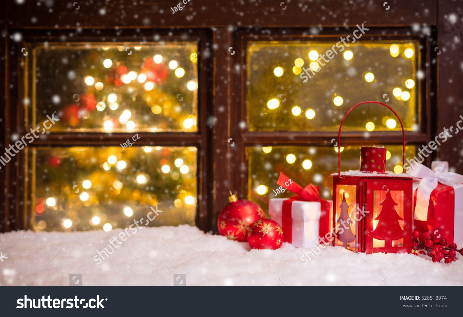 atmospheric christmas window sill with decoration and blur tree wth lights inside - Window Sill Christmas Decorations atmospheric christmas window sill with decoration and blur tree wth lights inside - Window Sill Christmas Decorations