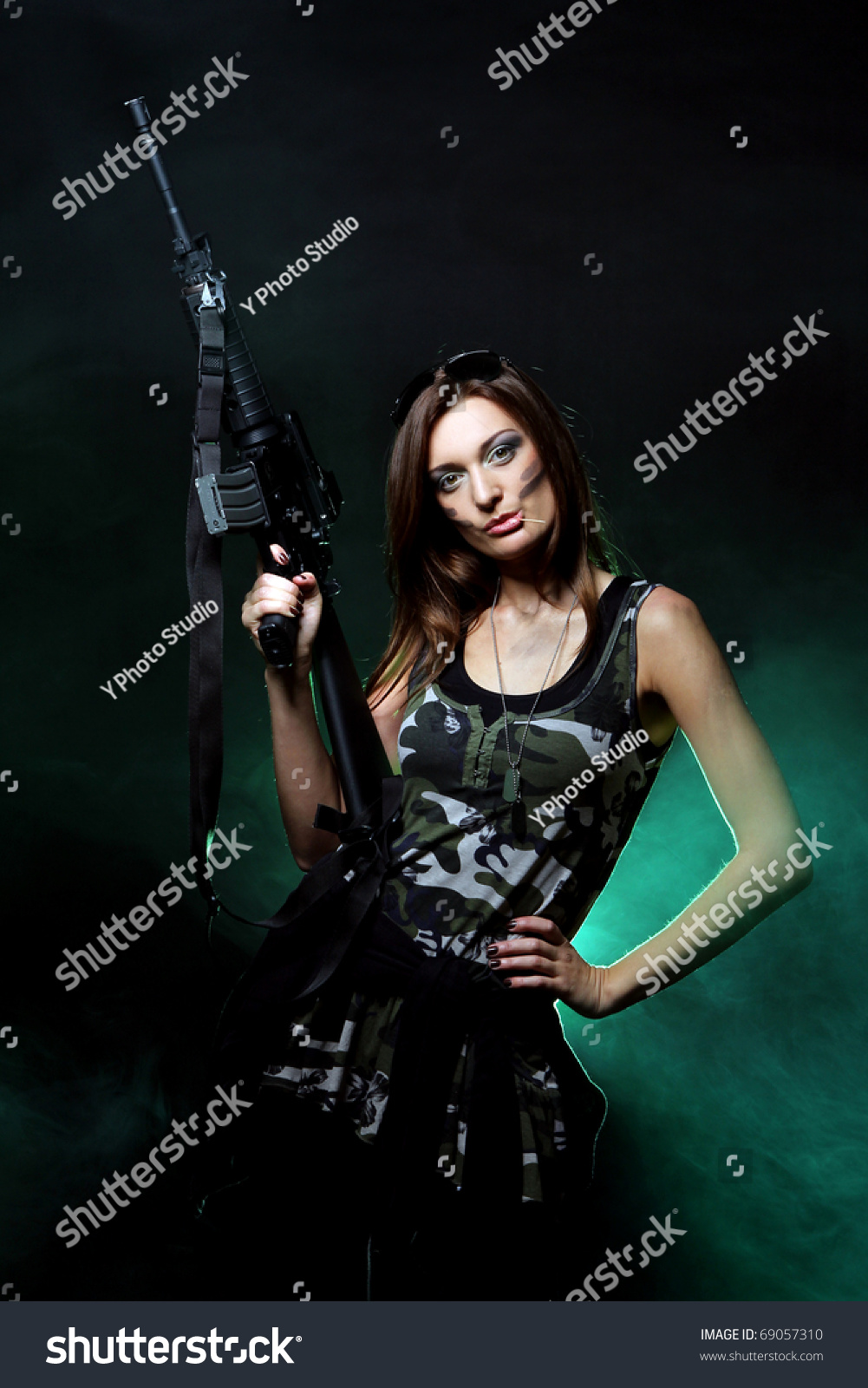 Attractive Sexy Army Girl Assault Rifle Stock Photo 69057310 - Shutterstock