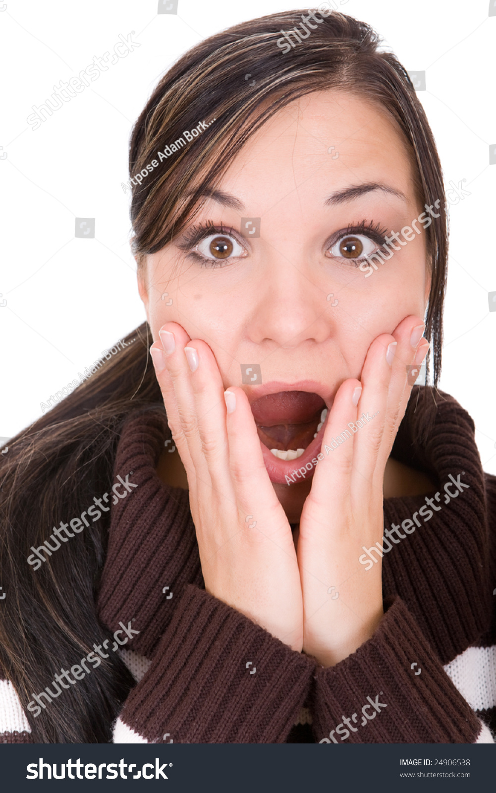 Attractive Brunette Woman Shocked On White Background Stock Photo ...